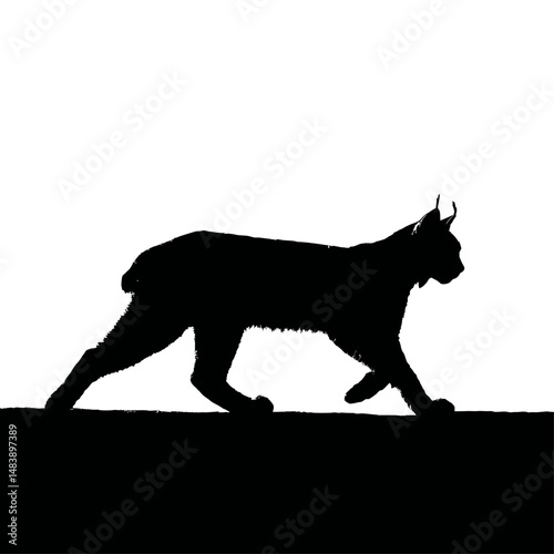 Solid black silhouette of a lynx stalking