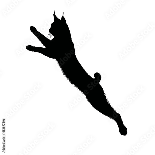 Solid black silhouette of a lynx leaping
