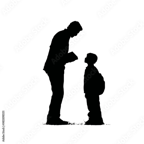Solid black silhouette of a parent teaching