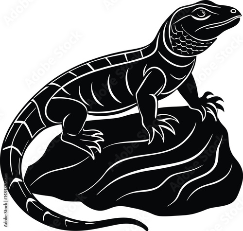 Monitor Lizard Silhouette on a Rock