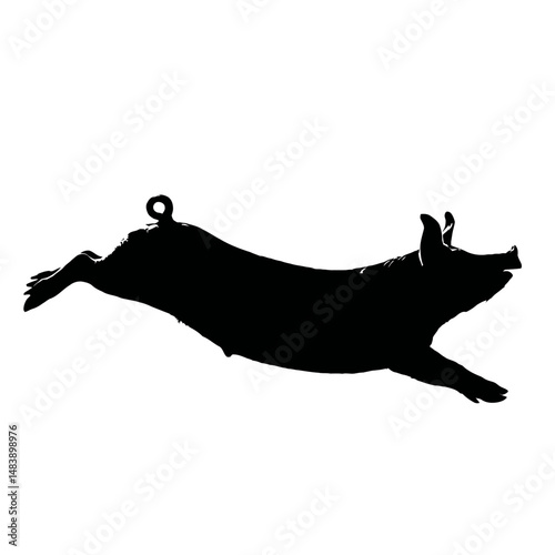 Solid black silhouette of a pig rolling