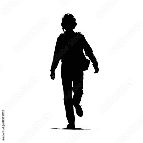 Solid black silhouette of a pilot boarding
