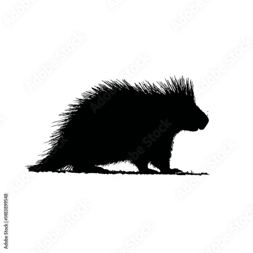 Solid black silhouette of a porcupine standing