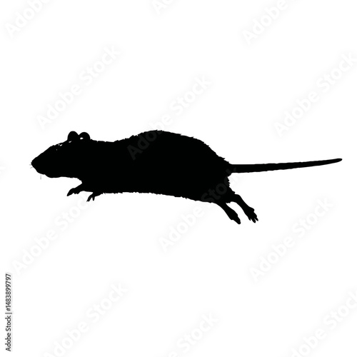 Solid black silhouette of a rat running