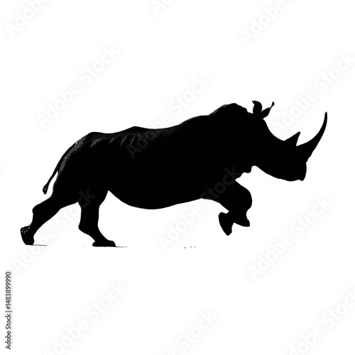 Solid black silhouette of a rhino running