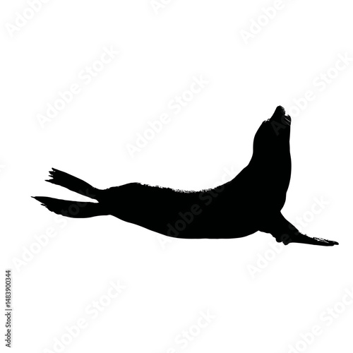 Solid black silhouette of a seal sunbathing