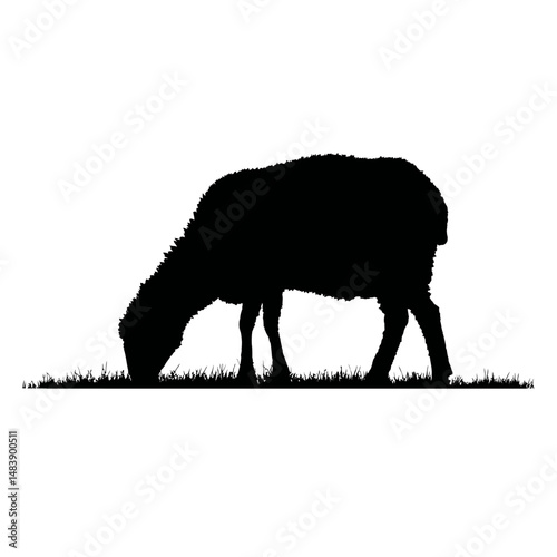 Solid black silhouette of a sheep grazing