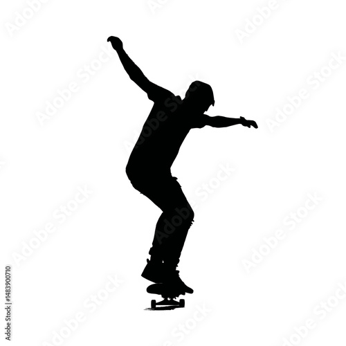Solid black silhouette of a skater grinding