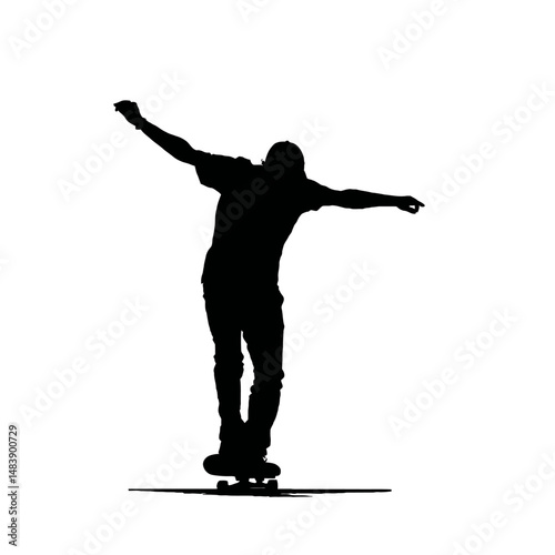 Solid black silhouette of a skater grinding