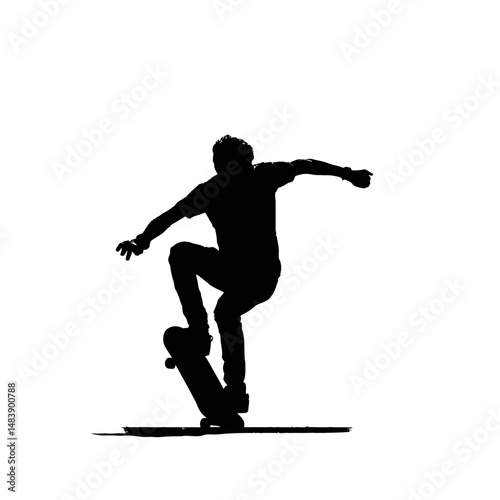 Solid black silhouette of a skater grinding