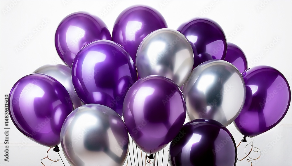 Fototapeta premium purple and silver colored balloons isolated on white or transparent background