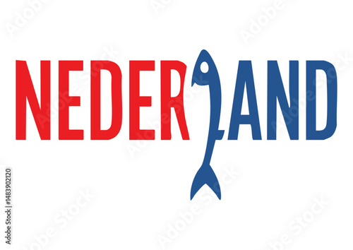 NEDERLAND letters negative space logo design mountain with fish. creative typography monogram vector