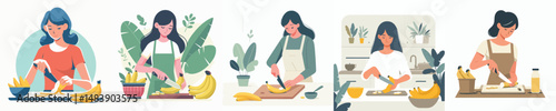 vector character woman cutting banana
