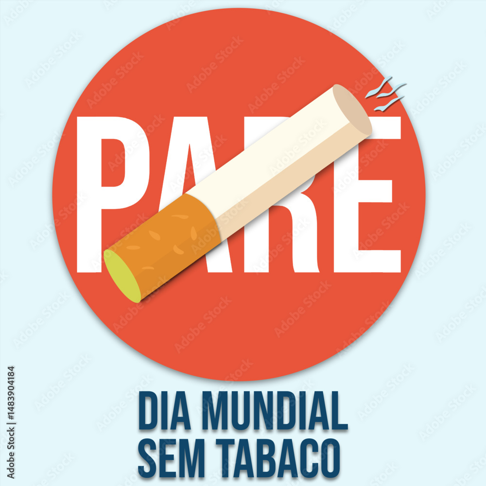 Vetor de um cigarro em cima de uma placa de pare e embaixo o texto dia mundial sem tabaco e com fundo azul