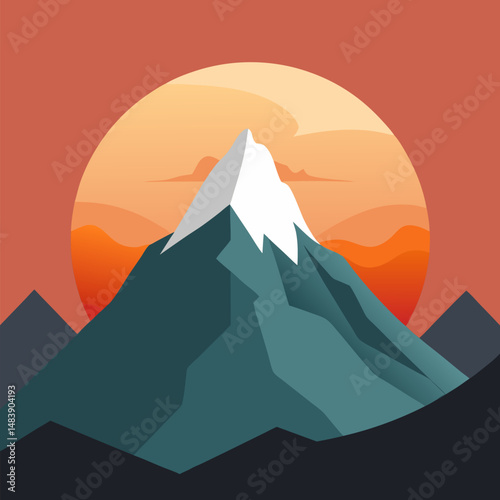 Mountain peak view landscape with sunrise soft light vector background.