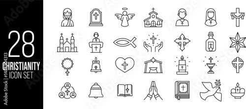 Minimalist Line Icons of Christian Symbols and Faith