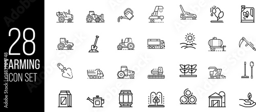 Minimalist Line Icons of Farming and Agricultural Tools