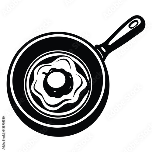 Vector illustration of fried egg on the pan in engraving style black and white, Egg omelet food silhouette vector illustration