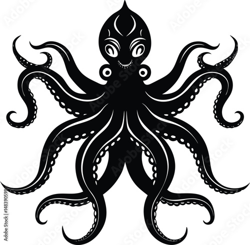 Octopus Silhouette Spreading Tentacles