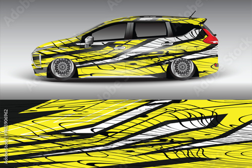 Stylized car with dynamic yellow and black design
