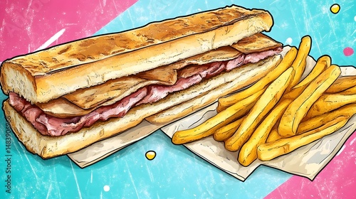 Delicious Cubano Sandwich with Crispy French Fries