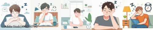 sleepy man character vector