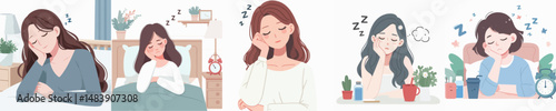 sleepy woman character vector