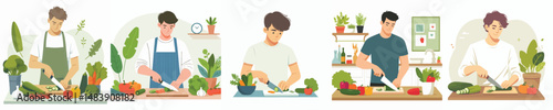 vector character man cutting vegetables