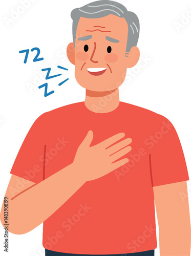 Senior man sleeping standing with red shirt peaceful rest illustration 