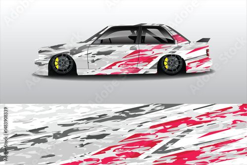 Stylish camo car design with dynamic background patterns
