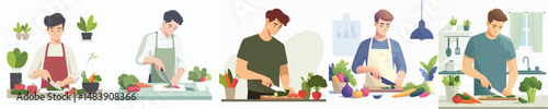 vector character man cutting vegetables