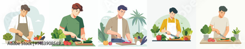 vector character man cutting vegetables