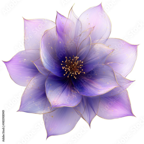 Beautiful Purple Lotus Flower with Delicate Petals and Golden Accents, Symbolizing Serenity and Elegance on transparent background