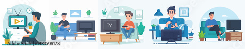 vector character man watching television