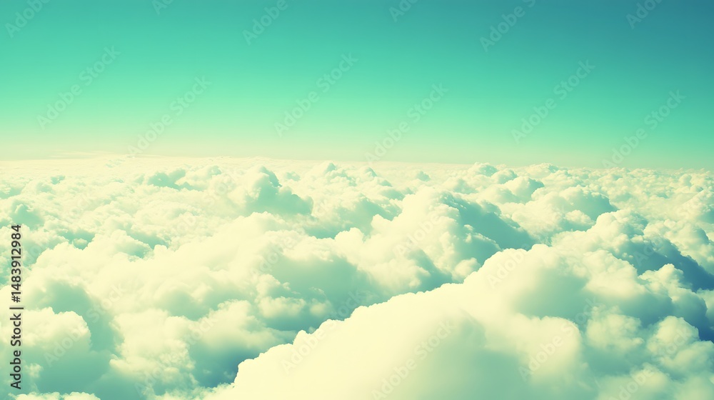 Fototapeta premium Stunning Aerial View of Fluffy White Clouds Above a Turquoise Sky