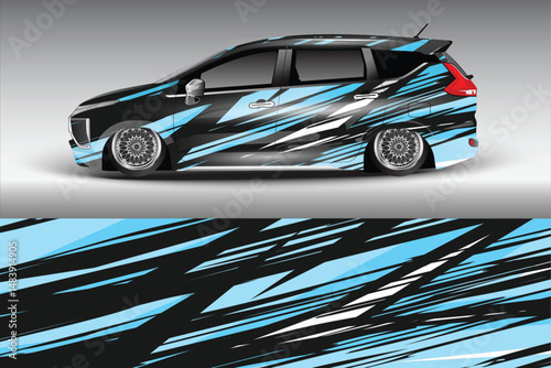 Stylish modified car with dynamic graphics in motion