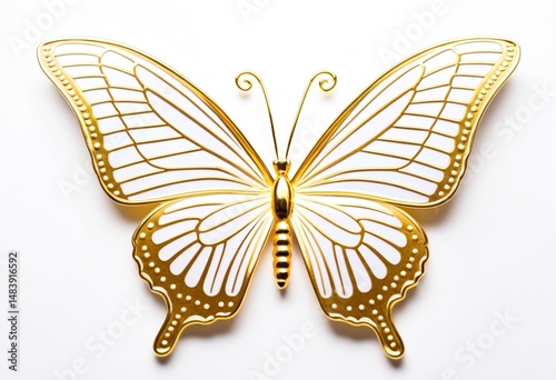 A gold butterfly on a white background.