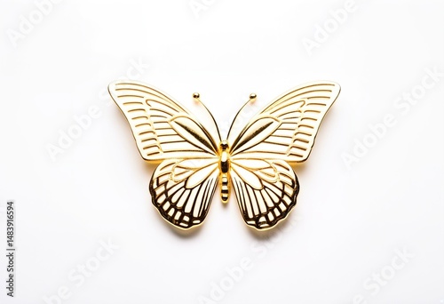 A gold butterfly on a white background.