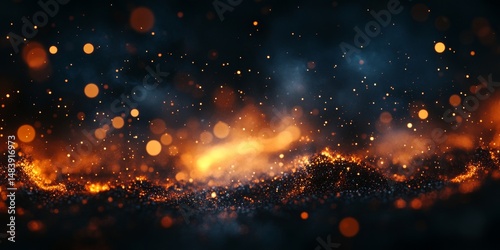 Halloween Witch .  Fire embers particles over black background. Fire sparks background. Abstract dark glitter fire particles lights