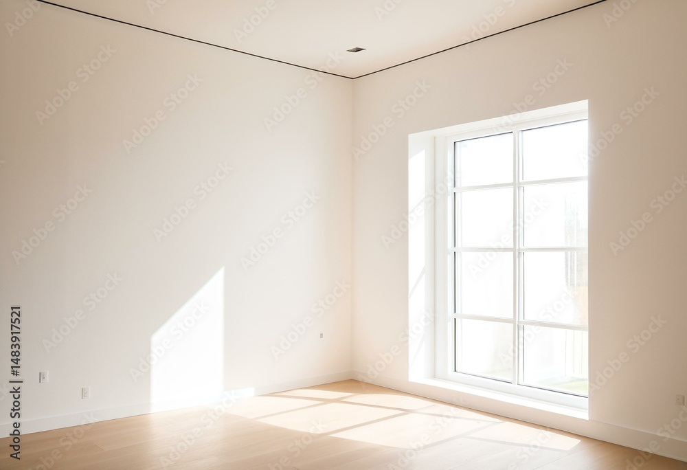 Obraz premium A empty room with a large window in it.