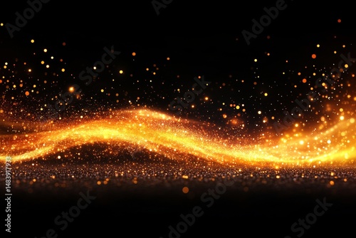 Fire embers particles over black background. Fire sparks background. Abstract dark glitter fire particles lights