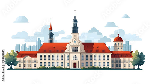 Historic European City Hall and Guildhouse with Red Roof Architecture Image photo