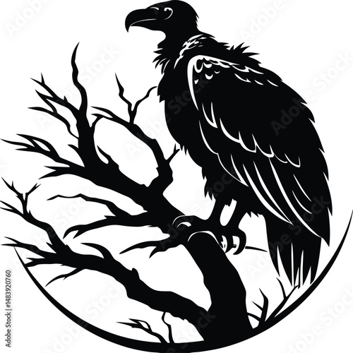 Vulture Silhouette On Dead Tree