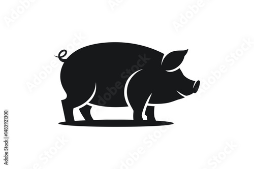 Black silhouette of a pig farm animal illustration