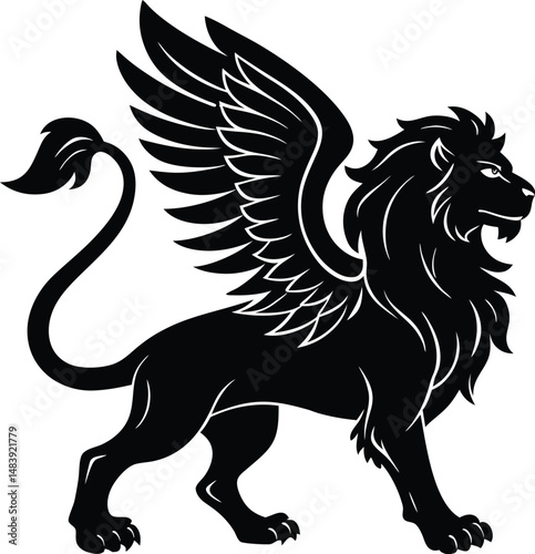 Winged Lion Silhouette Standing Tall