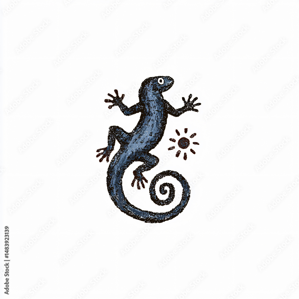Obraz premium Lizard Reptile Animal Blue Tail Cartoon Illustration Nature Wildlife Cute Character Stylized Fun Decorative Drawing Fauna Amphibian Graphic Design Art Whimsical Critter Scale Ecology