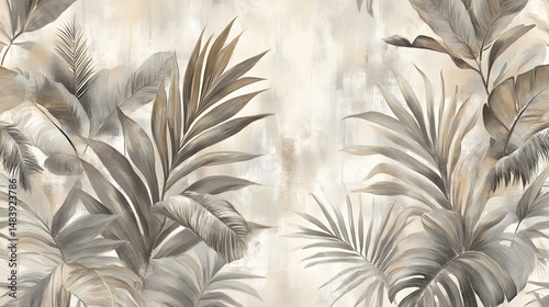Elegant Beige Tropical Leaves Botanical Art Print