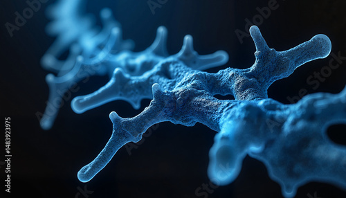 Microscopic view of blue bacteria or virus structure