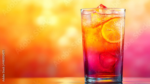 C?ctel de Tequila Sunrise, Tequila Sunrise Cocktail colorful tequila sunrise gradient in tall glass, orange and red hues, festive sunset background