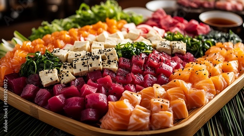 Assorted Sashimi Platter with Salmon, Tuna, and Vegetables